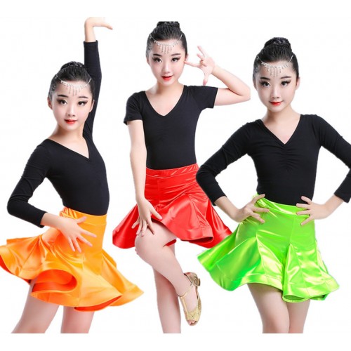 Competition latin dresses for girls kids children red neon green stage performance ballroom salsa chacha outfits